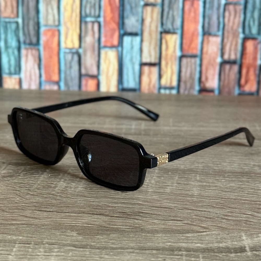 Black Rectangular Sunglasses with Gold Detail